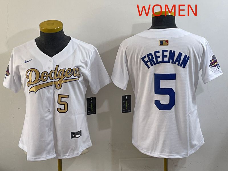 Women Los Angeles Dodgers #5 Freeman White Champion edition Nike MLB Jersey style 003
